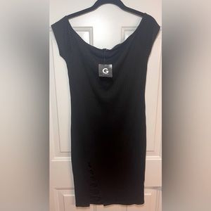 GUESS Jet Black Grace Off The Shoulder MIDI Dress Size L